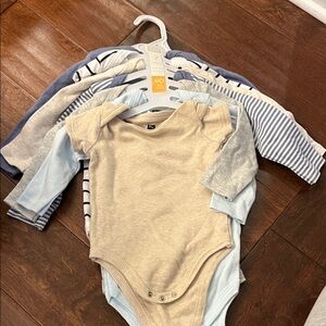 Hudson Baby Bodysuit Set - Blue, Cream, and Gray